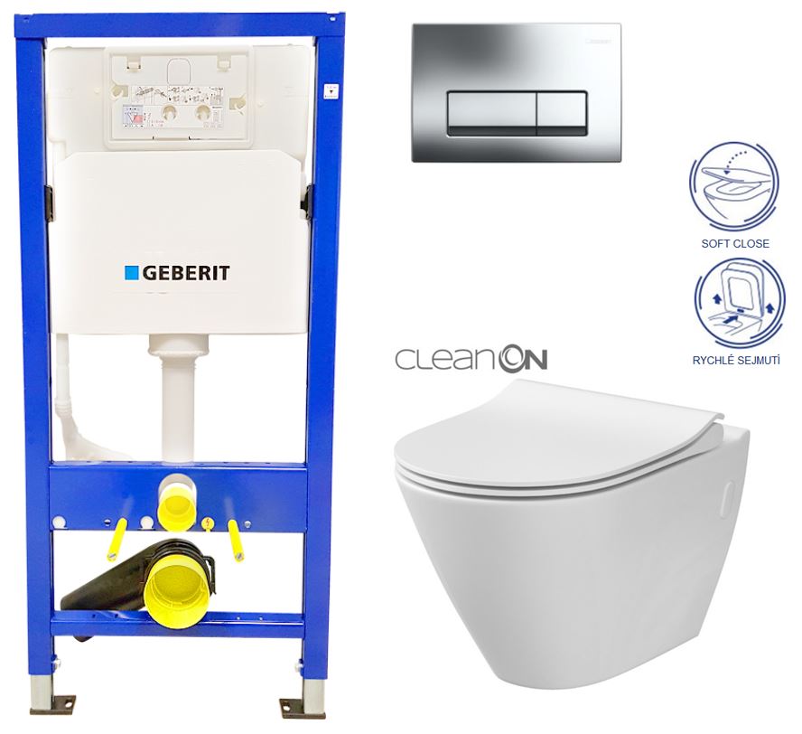 Obrázok /SET/GEBERIT - SET Duofix Sada pre závesné WC 458.103.00.1 + tlačidlo + WC CITY CLEAN ON + Sedadlo (458.103.00.1 CI1)