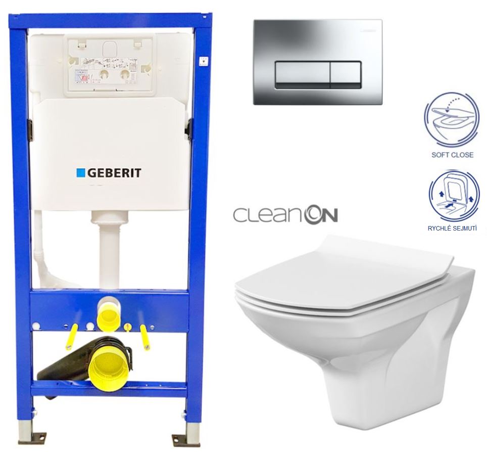 Obrázok /SET/GEBERIT - SET Duofix Sada pre závesné WC 458.103.00.1 + tlačidlo + CARINA CLEAN ON - sedátko (458.103.00.1 Ca3)