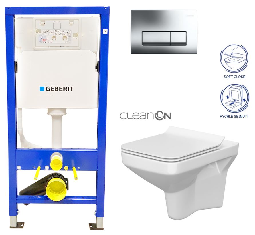 Obrázok /SET/GEBERIT - SET Duofix Sada pre závesné WC 458.103.00.1 + tlačidlo + WC CERSANIT COMO CLEAN ON + Sedadlo (458.103.00.1 CO1)