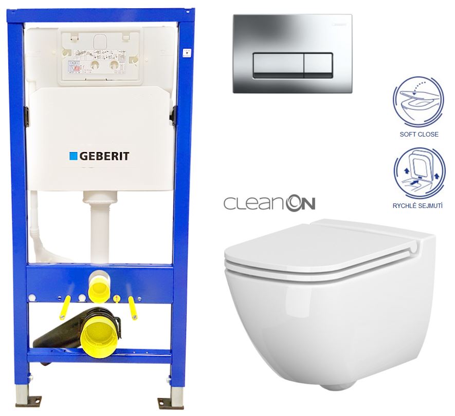 Obrázok /SET/GEBERIT - SET Duofix Sada pre závesné WC 458.103.00.1 + tlačidlo + WC CERSANIT CASPIA CLEAN ON + Sedadlo (458.103.00.1 CP1)