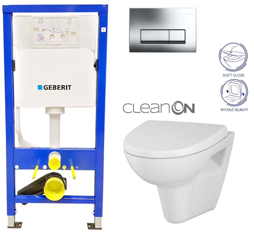 Obrázok /SET/GEBERIT - SET Duofix Sada pre závesné WC 458.103.00.1 + tlačidlo + WC CERSANIT Parva NEW CLEAN ON + Sedadlo (458.103.00.1 PA1)