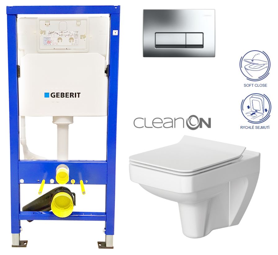 Obrázok /SET/GEBERIT - SET Duofix Sada pre závesné WC 458.103.00.1 + tlačidlo + WC CERSANIT SPLENDOUR CLEAN ON + Sedadlo (458.103.00.1 SP1)