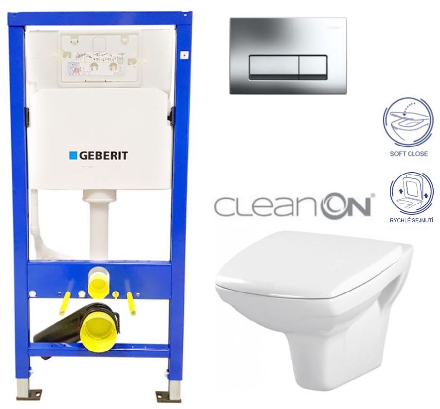 Obrázok /SET/GEBERIT - SET Duofix Sada pre závesné WC 458.103.00.1 + klozet a sedadlo CERSANIT CARINA CLEAN + Tlačidlo (458.103.00.1 CA2)