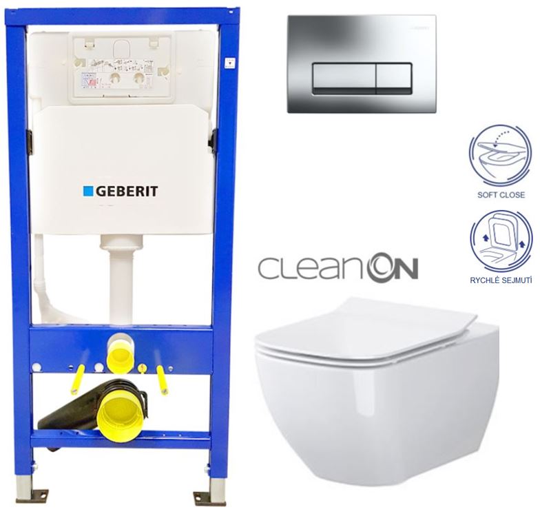 Obrázok /SET/GEBERIT - SET Duofix Sada pre závesné WC 458.103.00.1 + tlačidlo + WC CERSANIT METROPOLITAN CLEAN ON + Sedadlo (458.103.00.1 ME1)