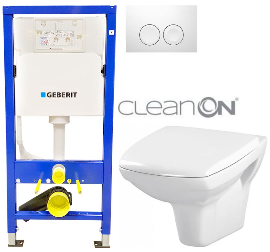 Obrázok /SET/GEBERIT - SET Duofix Sada pro závěsné WC 458.103.00.1 + tlačítko DELTA21 bílé + WC CERSANIT CARINA CLEANON + SEDÁTKO (458.103.00.1 21BI CA1)