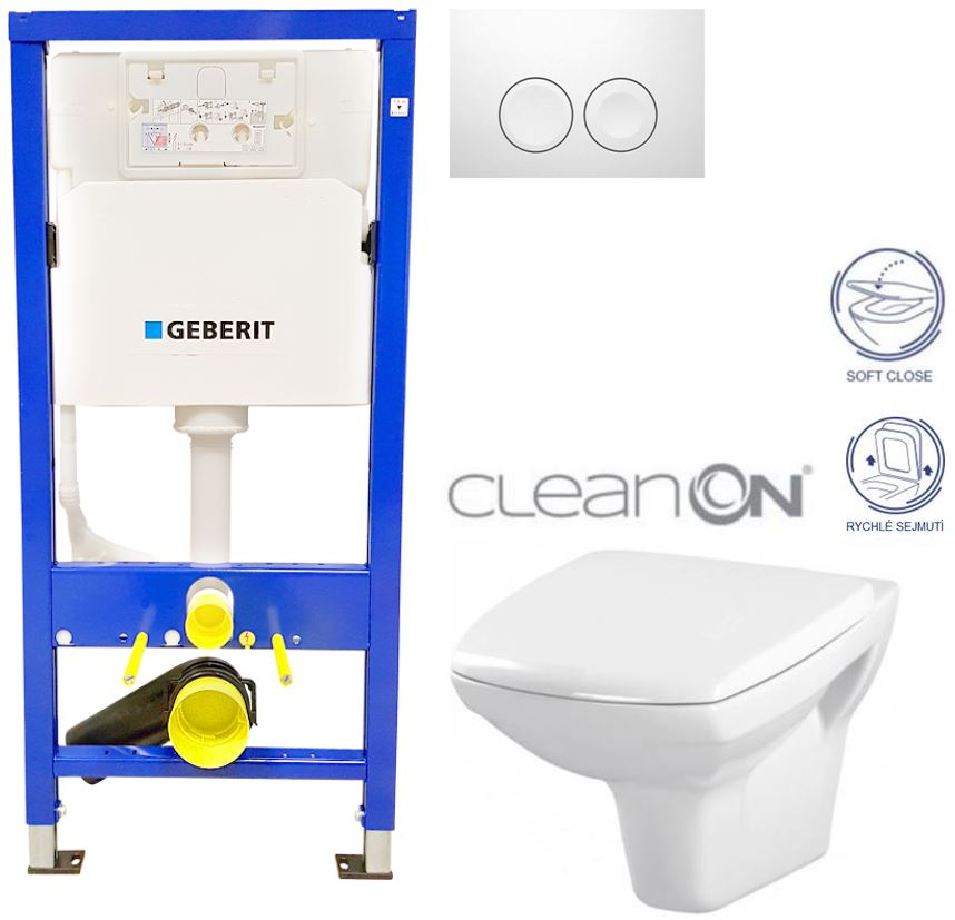 Obrázok /SET/GEBERIT - SET Duofix Sada pro závěsné WC 458.103.00.1 + tlačítko DELTA21 bílé + WC CERSANIT CARINA CLEANON + SEDÁTKO (458.103.00.1 21BI CA2)