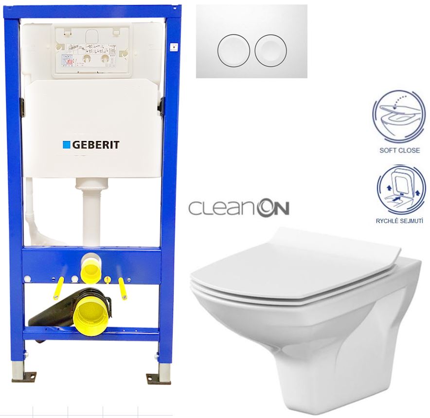 Obrázok /SET/GEBERIT - SET Duofix Sada pro závěsné WC 458.103.00.1 + tlačítko DELTA21 bílé + WC CERSANIT CARINA CLEANON + SEDÁTKO (458.103.00.1 21BI CA3)