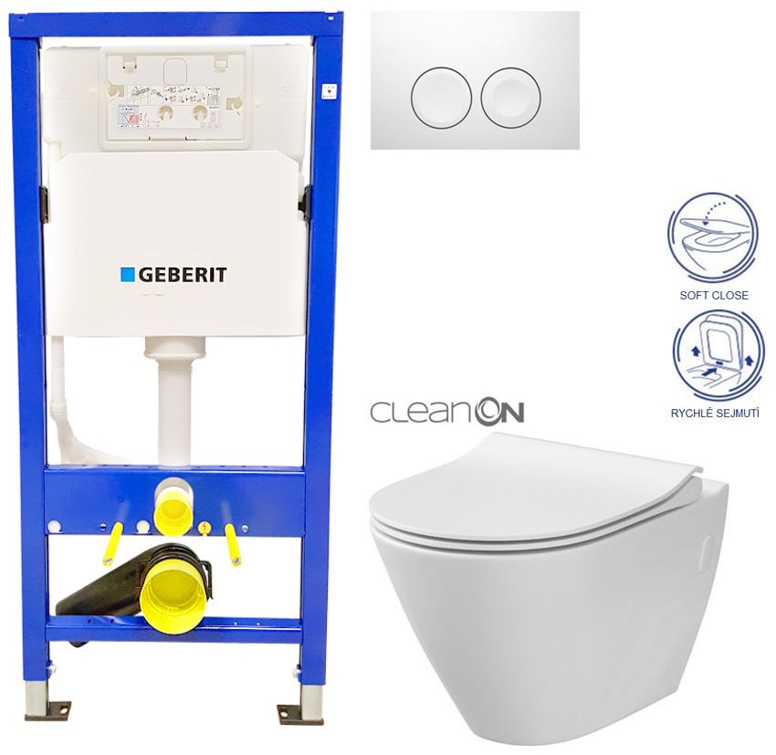 Obrázok /SET/GEBERIT - SET Duofix Sada pro závěsné WC 458.103.00.1 + tlačítko DELTA21 bílé + WC CERSANIT CITY CLEANON + SEDÁTKO (458.103.00.1 21BI CI1)