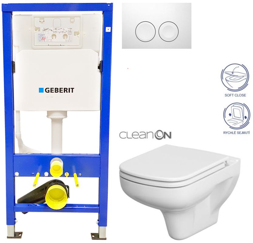 Obrázok /SET/GEBERIT - SET Duofix Sada pro závěsné WC 458.103.00.1 + tlačítko DELTA21 bílé + WC CERSANIT COLOUR CLEANON + SEDÁTKO (458.103.00.1 21BI CN1)