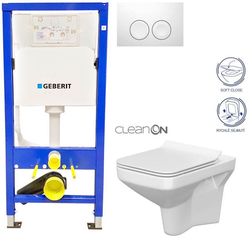 Obrázok /SET/GEBERIT - SET Duofix Sada pro závěsné WC 458.103.00.1 + tlačítko DELTA21 bílé + WC CERSANIT COMO CLEANON + SEDÁTKO (458.103.00.1 21BI CO1)