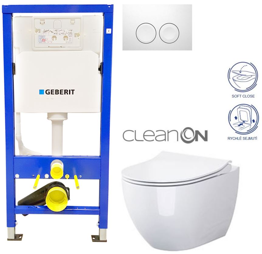 Obrázok /SET/GEBERIT - SET Duofix Sada pro závěsné WC 458.103.00.1 + tlačítko DELTA21 bílé + WC OPOCZNO URBAN HARMONY CLEANON + SEDÁTKO (458.103.00.1 21BI HA1)