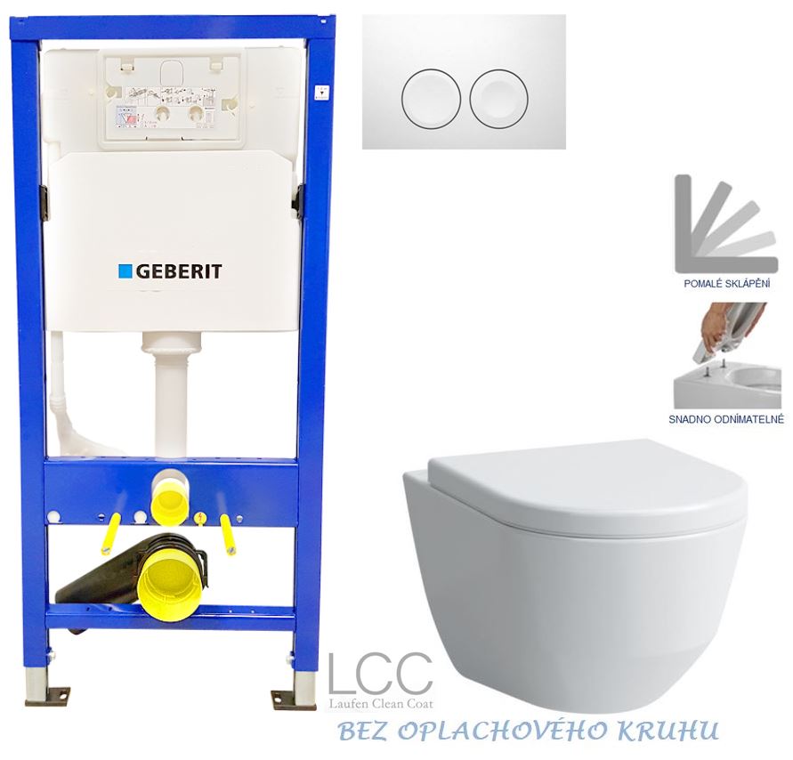 Obrázok /SET/GEBERIT - SET Duofix Sada pro závěsné WC 458.103.00.1 + tlačítko DELTA21 bílé + WC LAUFEN PRO LCC RIMLESS + SEDÁTKO (458.103.00.1 21BI LP2)