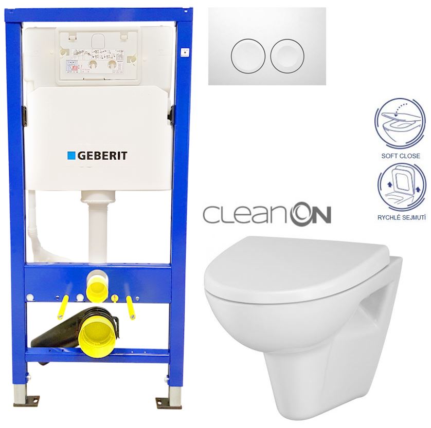 Obrázok /SET/GEBERIT - SET Duofix Sada pro závěsné WC 458.103.00.1 + tlačítko DELTA21 bílé + WC CERSANIT PARVA CLEANON + SEDÁTKO (458.103.00.1 21BI PA1)