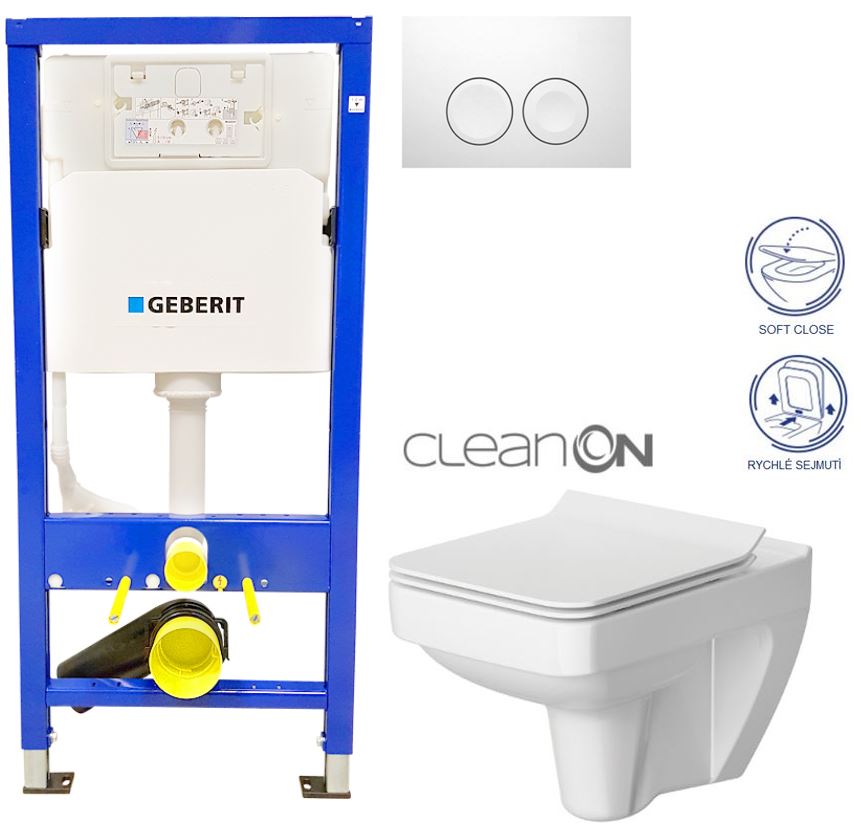 Obrázok /SET/GEBERIT - SET Duofix Sada pro závěsné WC 458.103.00.1 + tlačítko DELTA21 bílé + WC CERSANIT SPLENDOUR CLEANON + SEDÁTKO (458.103.00.1 21BI SP1)