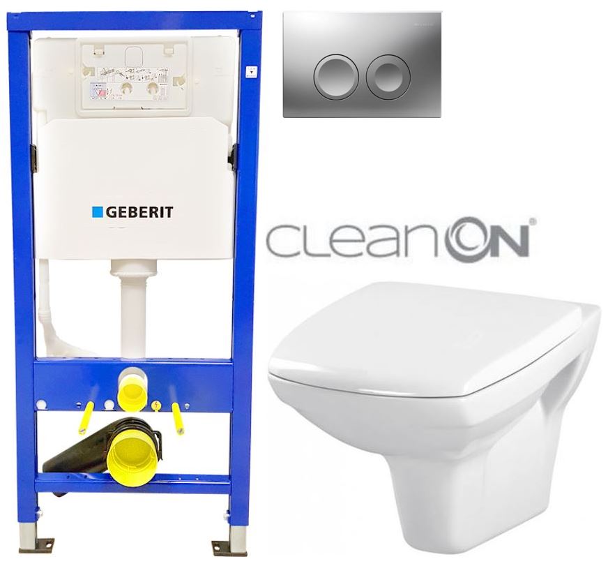 Obrázok /SET/GEBERIT - SET Duofix Sada pro závěsné WC 458.103.00.1 + tlačítko DELTA21 matné + WC CERSANIT CARINA CLEANON + SEDÁTKO (458.103.00.1 21MA CA1)