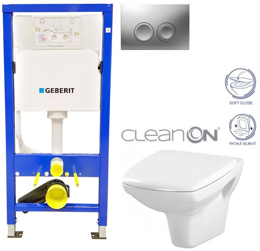 Obrázok /SET/GEBERIT - SET Duofix Sada pro závěsné WC 458.103.00.1 + tlačítko DELTA21 matné + WC CERSANIT CARINA CLEANON + SEDÁTKO (458.103.00.1 21MA CA2)