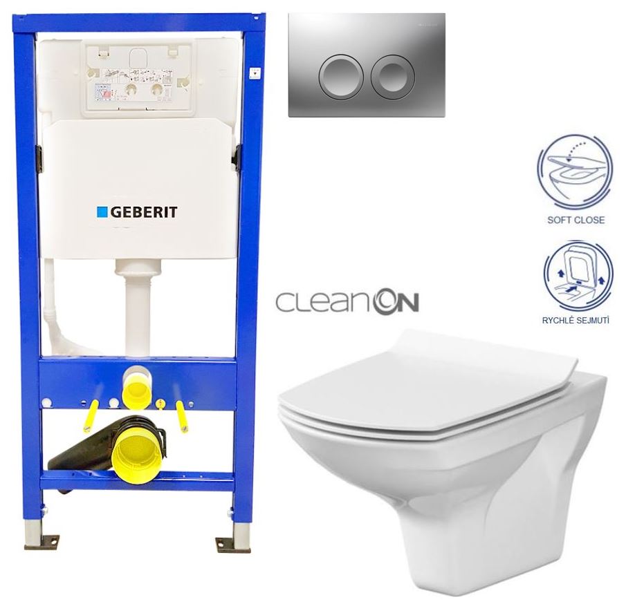 Obrázok /SET/GEBERIT - SET Duofix Sada pro závěsné WC 458.103.00.1 + tlačítko DELTA21 matné + WC CERSANIT CARINA CLEANON + SEDÁTKO (458.103.00.1 21MA CA3)