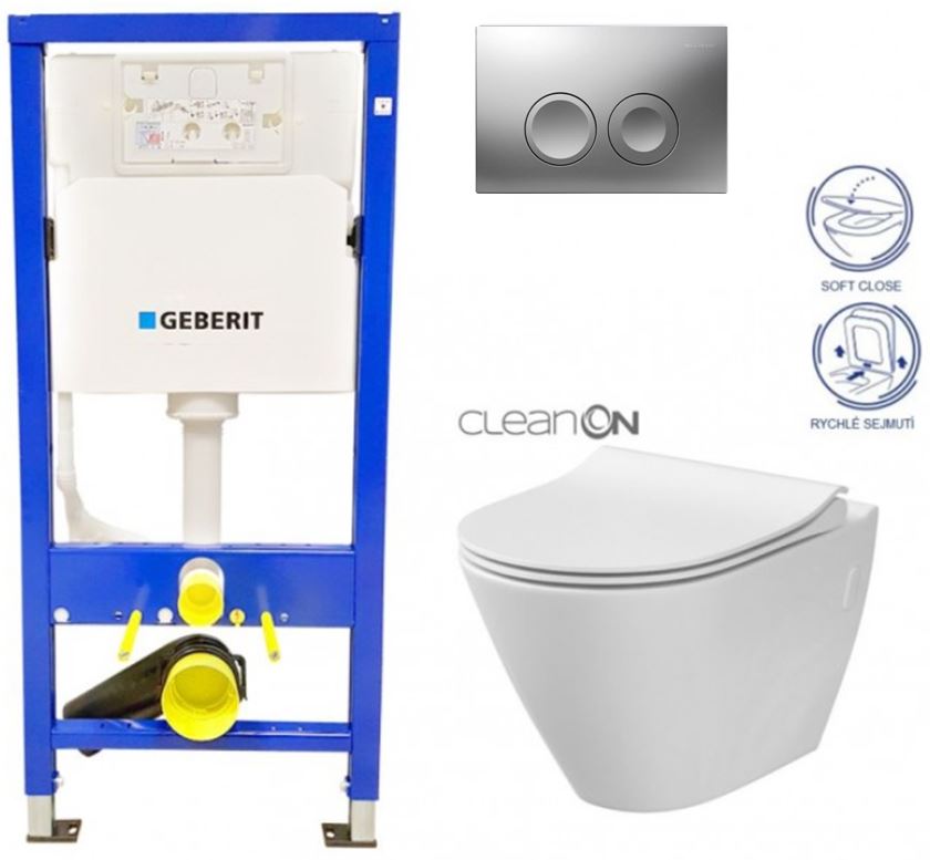 Obrázok /SET/GEBERIT - SET Duofix Sada pro závěsné WC 458.103.00.1 +tlačítko DELTA21 matné + WC CERSANIT CITY CLEANON + SEDÁTKO (458.103.00.1 21MA CI1)