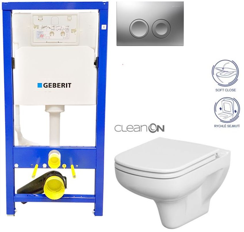 Obrázok /SET/GEBERIT - SET Duofix Sada pro závěsné WC 458.103.00.1 +tlačítko DELTA21 matné + WC CERSANIT COLOUR CLEANON + SEDÁTKO (458.103.00.1 21MA CN1)