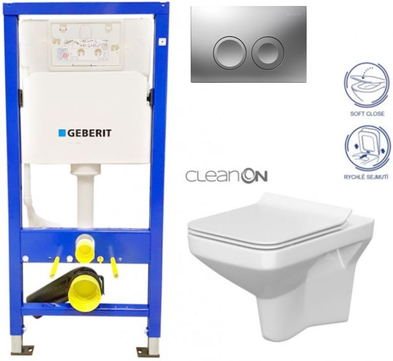 Obrázok /SET/GEBERIT - SET Duofix Sada pro závěsné WC 458.103.00.1 + tlačítko DELTA21 matné + WC CERSANIT COMO CLEANON + SEDÁTKO (458.103.00.1 21MA CO1)