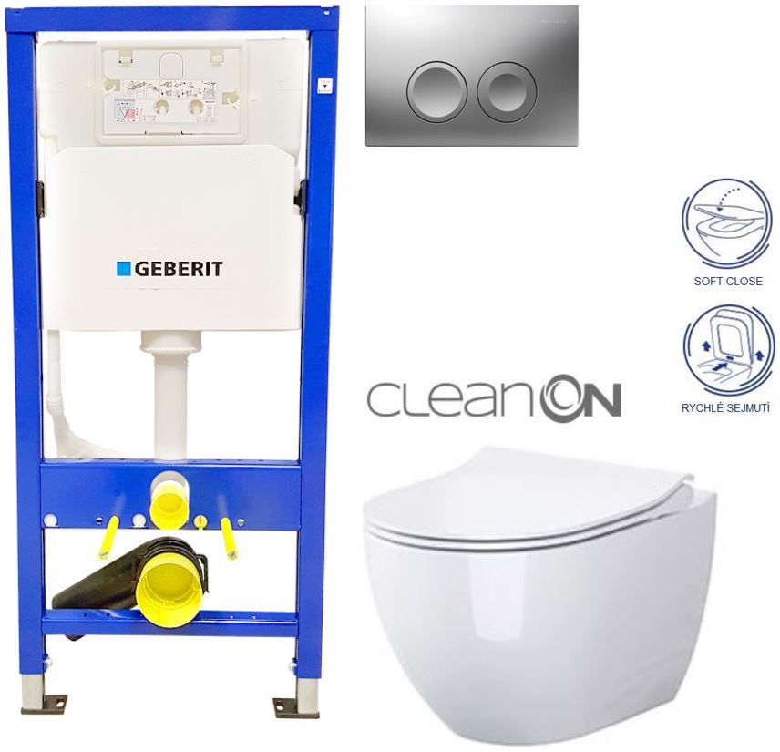 Obrázok /SET/GEBERIT - SET Duofix Sada pro závěsné WC 458.103.00.1 + tlačítko DELTA21 matné + WC OPOCZNO URBAN HARMONY CLEANON + SEDÁTKO (458.103.00.1 21MA HA1)