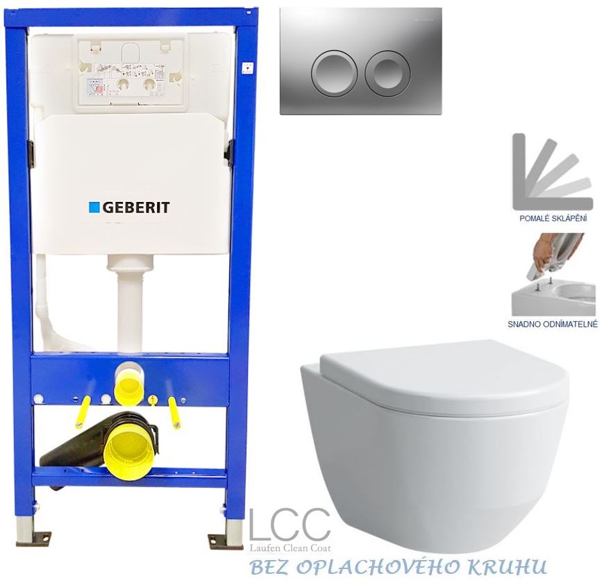 Obrázok /SET/GEBERIT - SET Duofix Sada pro závěsné WC 458.103.00.1 + tlačítko DELTA21 matné + WC LAUFEN PRO LCC RIMLESS + SEDÁTKO (458.103.00.1 21MA LP2)