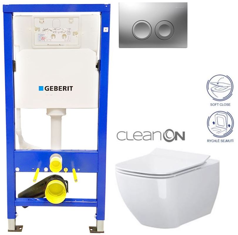 Obrázok /SET/GEBERIT - SET Duofix Sada pro závěsné WC 458.103.00.1 + tlačítko DELTA21 matné + WC OPOCZNO METROPOLITAN CLEANON + SEDÁTKO (458.103.00.1 21MA ME1)