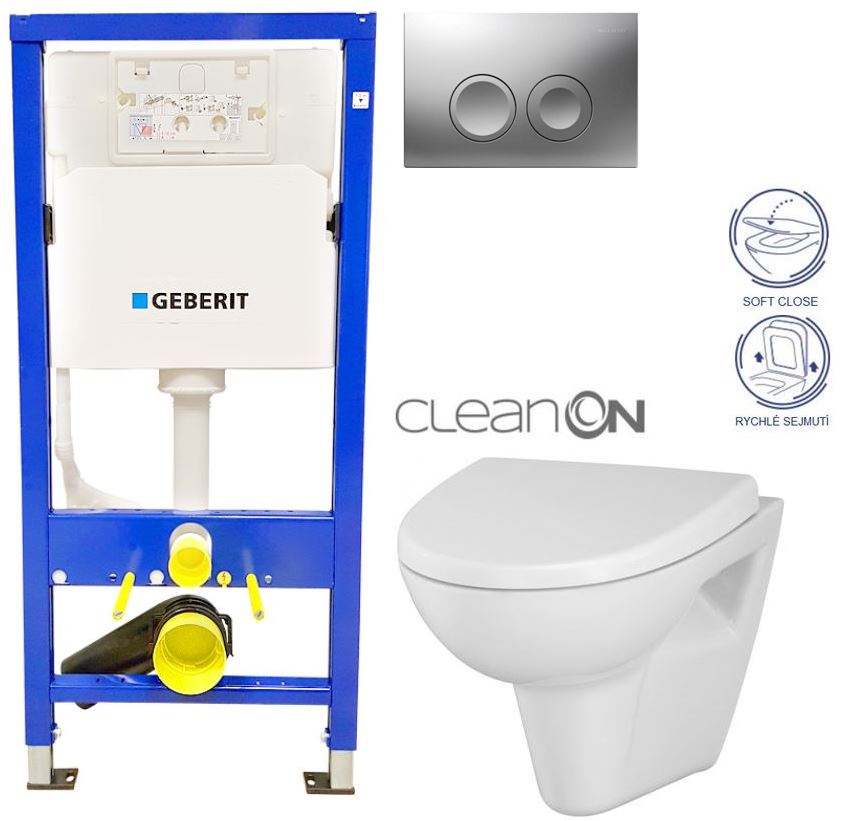 Obrázok /SET/GEBERIT - SET Duofix Sada pro závěsné WC 458.103.00.1 + tlačítko DELTA21 matné + WC CERSANIT PARVA CLEANON + SEDÁTKO (458.103.00.1 21MA PA1)