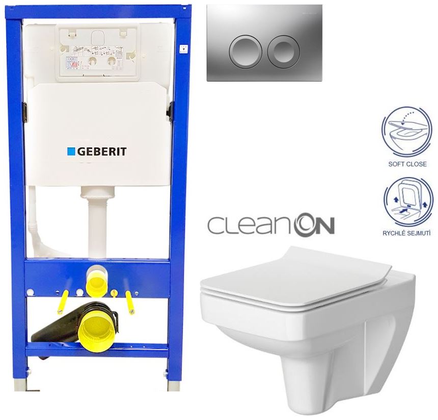 Obrázok /SET/GEBERIT - SET Duofix Sada pro závěsné WC 458.103.00.1 + tlačítko DELTA21 matné + WC CERSANIT SPLENDOUR CLEANON + SEDÁTKO (458.103.00.1 21MA SP1)