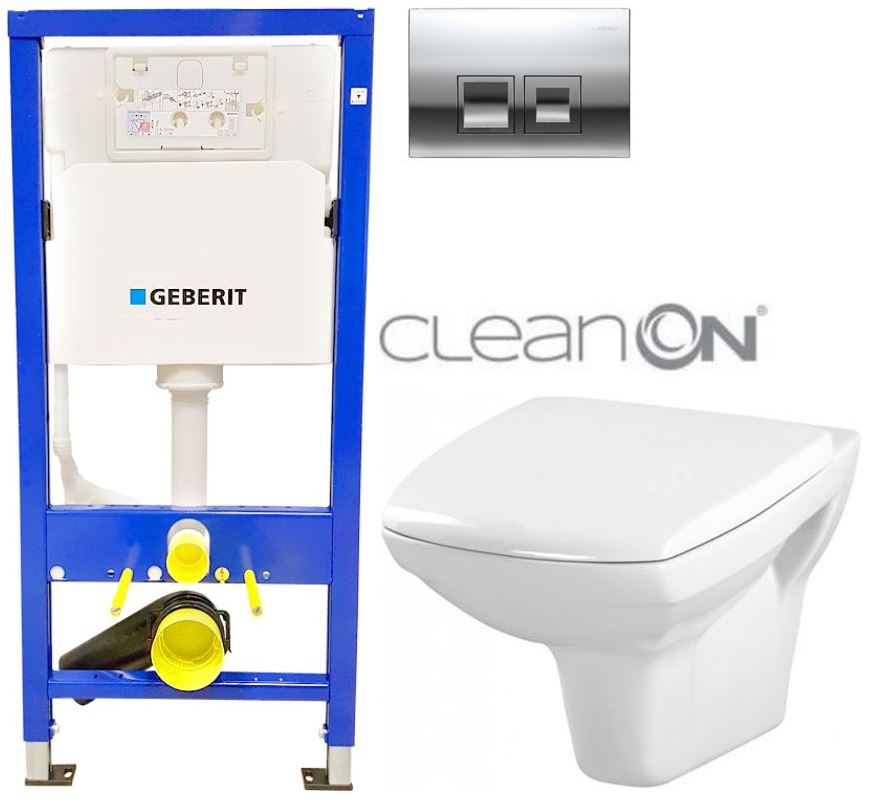 Obrázok GEBERIT - SET Duofix Sada pro závěsné WC 458.103.00.1 + tlačítko DELTA50 CHROM + WC CERSANIT CARINA CLEANON + SEDÁTKO (458.103.00.1 50CR CA1)