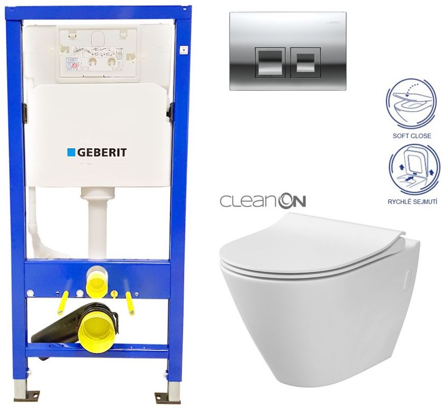 Obrázok GEBERIT - SET Duofix Sada pro závěsné WC 458.103.00.1 + tlačítko DELTA50 CHROM + WC CERSANIT CITY CLEANON + SEDÁTKO (458.103.00.1 50CR CI1)