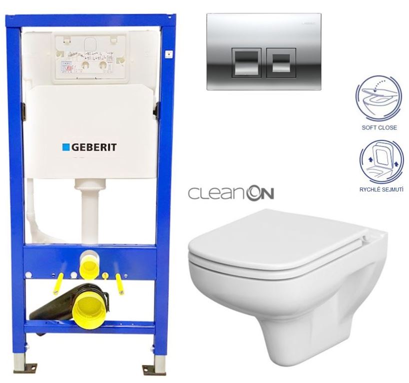 Obrázok GEBERIT - SET Duofix Sada pro závěsné WC 458.103.00.1 + tlačítko DELTA50 CHROM + WC CERSANIT COLOUR CLEANON + SEDÁTKO (458.103.00.1 50CR CN1)