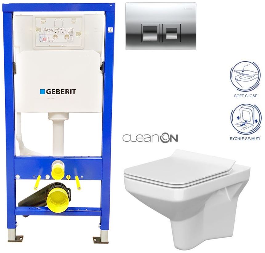 Obrázok GEBERIT - SET Duofix Sada pro závěsné WC 458.103.00.1 + tlačítko DELTA50 CHROM + WC CERSANIT COMO CLEANON + SEDÁTKO (458.103.00.1 50CR CO1)