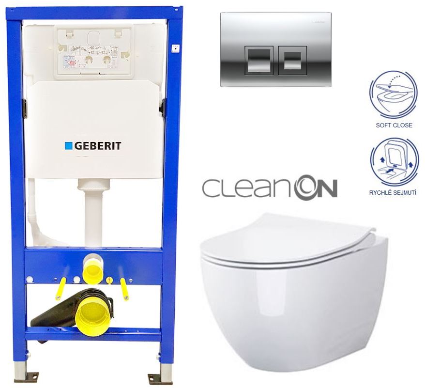 Obrázok GEBERIT - SET Duofix Sada pro závěsné WC 458.103.00.1 + tlačítko DELTA50 CHROM + WC OPOCZNO URBAN HARMONY CLEANON + SEDÁTKO (458.103.00.1 50CR HA1)