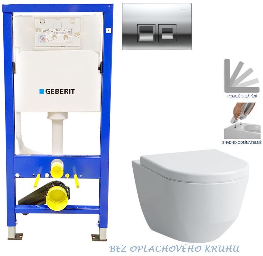 Obrázok GEBERIT - SET Duofix Sada pro závěsné WC 458.103.00.1 + tlačítko DELTA50 CHROM + WC LAUFEN PRO RIMLESS + SEDÁTKO (458.103.00.1 50CR LP1)