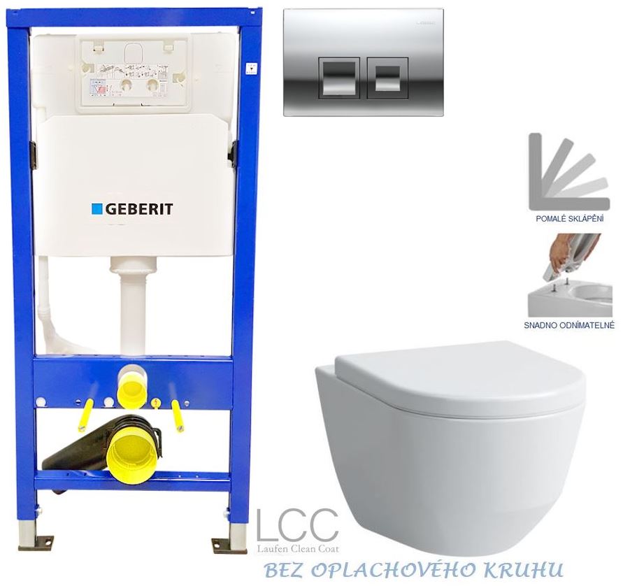 Obrázok GEBERIT - SET Duofix Sada pro závěsné WC 458.103.00.1 + tlačítko DELTA50 CHROM + WC LAUFEN PRO LCC RIMLESS + SEDÁTKO (458.103.00.1 50CR LP2)