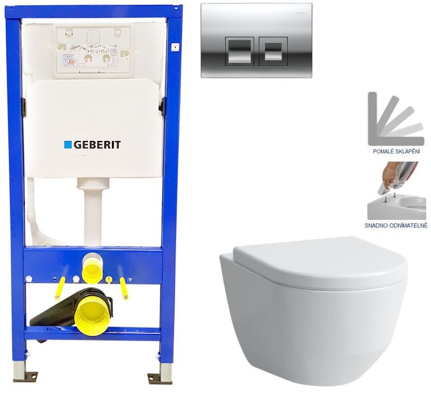 Obrázok GEBERIT - SET Duofix Sada pro závěsné WC 458.103.00.1 + tlačítko DELTA50 CHROM + WC LAUFEN PRO + SEDÁTKO (458.103.00.1 50CR LP3)