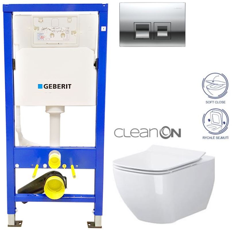 Obrázok GEBERIT - SET Duofix Sada pro závěsné WC 458.103.00.1 + tlačítko DELTA50 CHROM + WC OPOCZNO METROPOLITAN CLEANON + SEDÁTKO (458.103.00.1 50CR ME1)