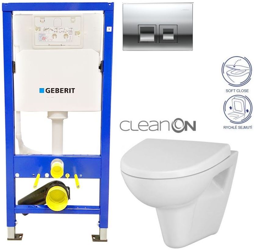 Obrázok GEBERIT - SET Duofix Sada pro závěsné WC 458.103.00.1 + tlačítko DELTA50 CHROM + WC CERSANIT PARVA CLEANON + SEDÁTKO (458.103.00.1 50CR PA1)