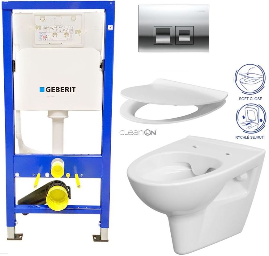 Obrázok GEBERIT - SET Duofix Sada pro závěsné WC 458.103.00.1 + tlačítko DELTA50 CHROM + WC CERSANIT PARVA CLEANON + SEDÁTKO (458.103.00.1 50CR PA2)