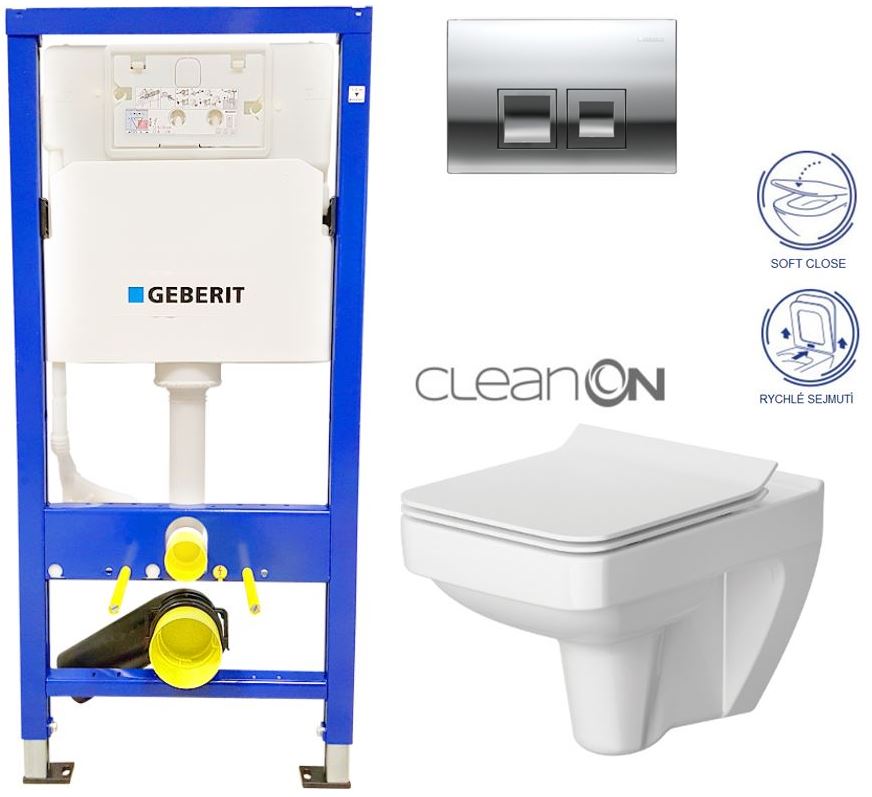 Obrázok GEBERIT - SET Duofix Sada pro závěsné WC 458.103.00.1 + tlačítko DELTA50 CHROM + WC CERSANIT SPLENDOUR CLEANON + SEDÁTKO (458.103.00.1 50CR SP1)