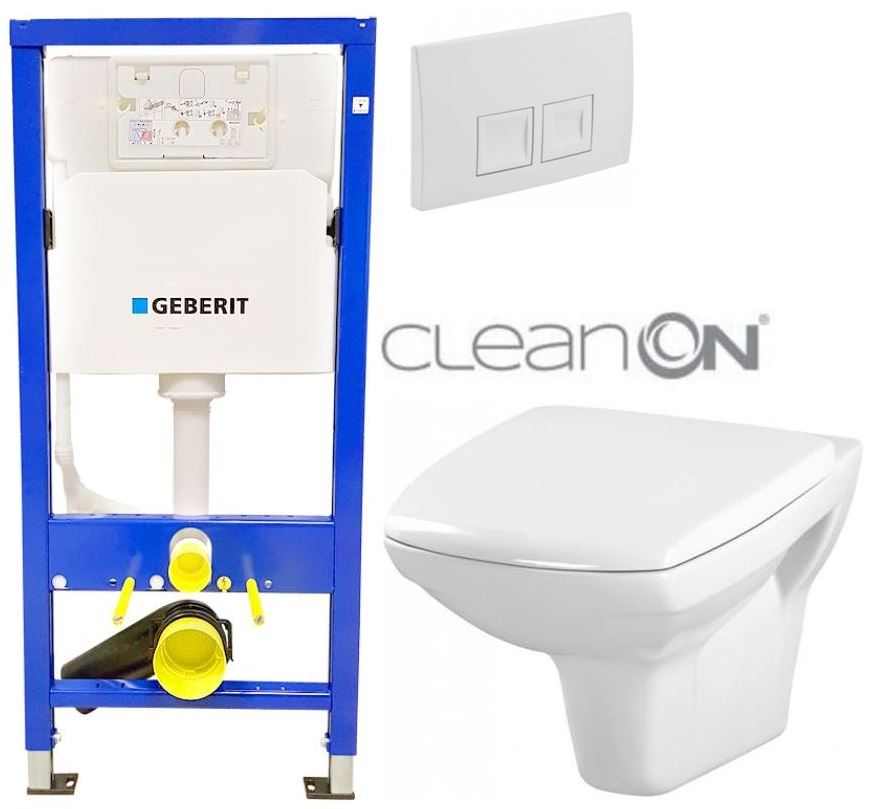 Obrázok /SET/GEBERIT - SET Duofix Sada pro závěsné WC 458.103.00.1 + tlačítko DELTA50 bílé + WC CERSANIT CARINA CLEANON + SEDÁTKO (458.103.00.1 50BI CA1)