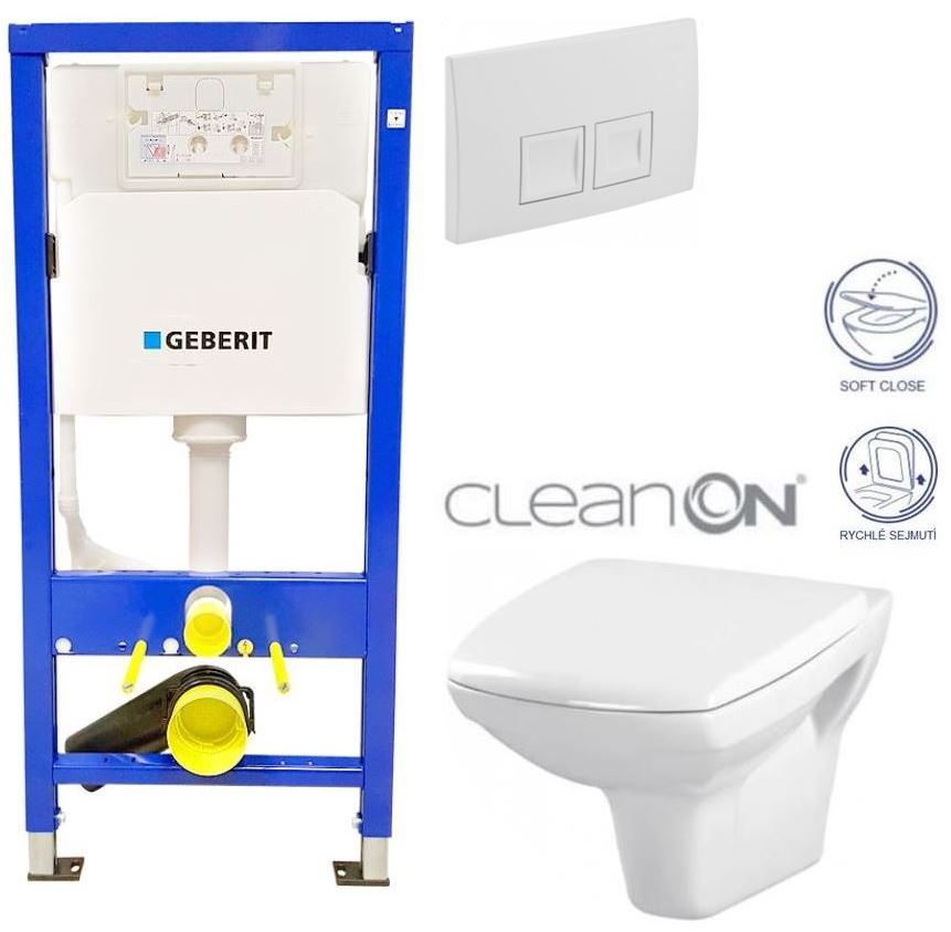 Obrázok /SET/GEBERIT - SET Duofix Sada pro závěsné WC 458.103.00.1 + tlačítko DELTA50 bílé + WC CERSANIT CARINA CLEANON + SEDÁTKO (458.103.00.1 50BI CA2)