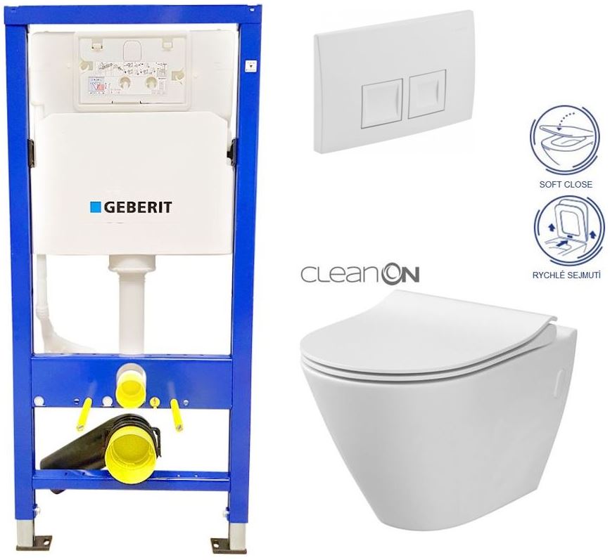 Obrázok /SET/GEBERIT - SET Duofix Sada pro závěsné WC 458.103.00.1 + tlačítko DELTA50 bílé + WC CERSANIT CITY CLEANON + SEDÁTKO (458.103.00.1 50BI CI1)