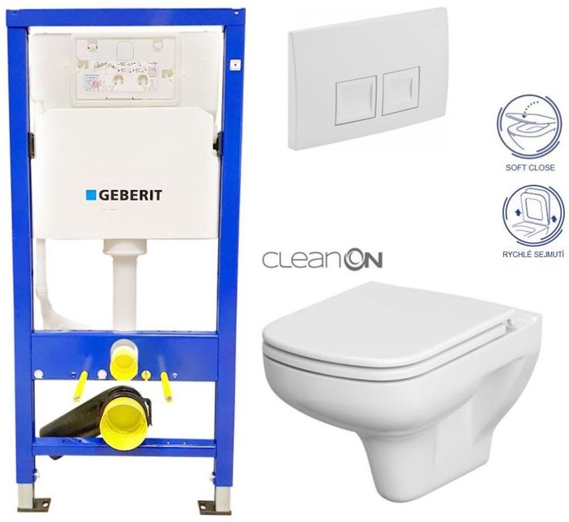 Obrázok /SET/GEBERIT - SET Duofix Sada pro závěsné WC 458.103.00.1 + tlačítko DELTA50 bílé + WC CERSANIT COLOUR CLEANON + SEDÁTKO (458.103.00.1 50BI CN1)