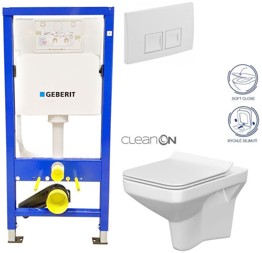 Obrázok /SET/GEBERIT - SET Duofix Sada pro závěsné WC 458.103.00.1 + tlačítko DELTA50 bílé + WC CERSANIT COMO CLEANON + SEDÁTKO (458.103.00.1 50BI CO1)