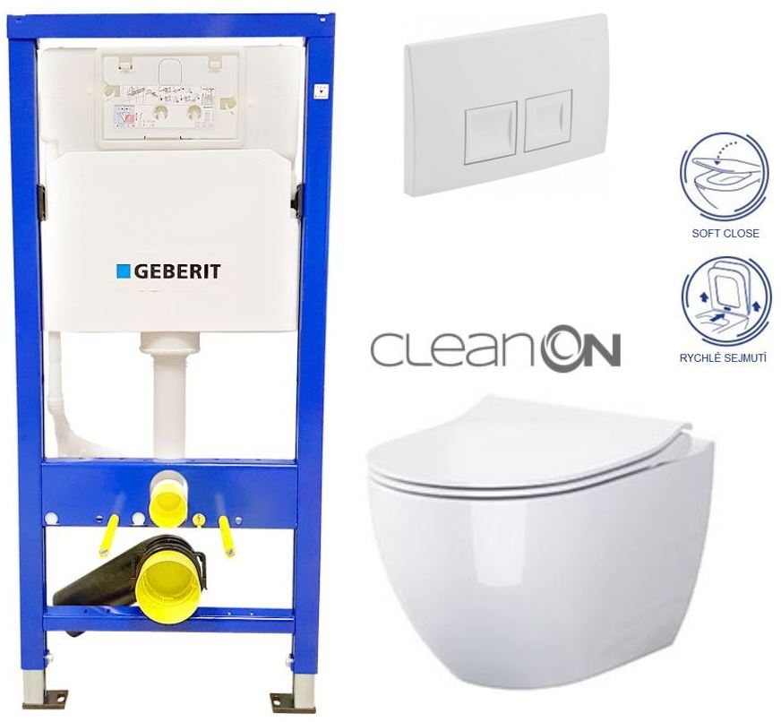 Obrázok /SET/GEBERIT - SET Duofix Sada pro závěsné WC 458.103.00.1 + tlačítko DELTA50 bílé + WC OPOCZNO URBAN HARMONY CLEANON + SEDÁTKO (458.103.00.1 50BI HA1)