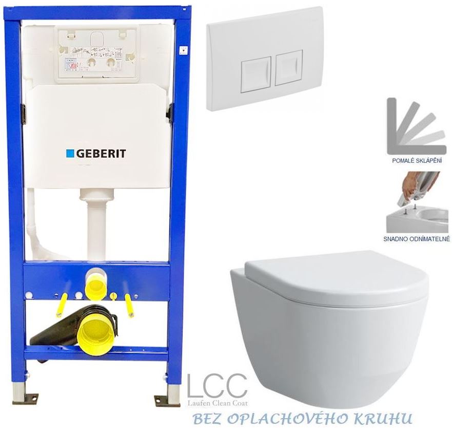 Obrázok /SET/GEBERIT - SET Duofix Sada pro závěsné WC 458.103.00.1 + tlačítko DELTA50 bílé + WC LAUFEN PRO LCC RIMLESS + SEDÁTKO (458.103.00.1 50BI LP2)