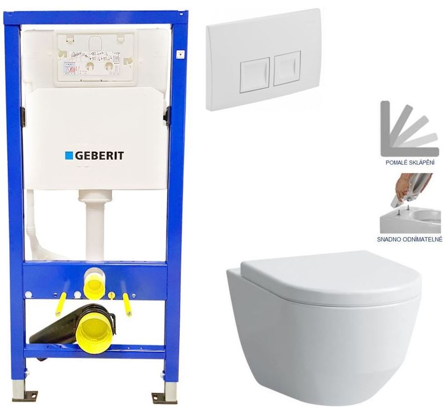 Obrázok /SET/GEBERIT - SET Duofix Sada pro závěsné WC 458.103.00.1 + tlačítko DELTA50 bílé + WC LAUFEN PRO + SEDÁTKO (458.103.00.1 50BI LP3)