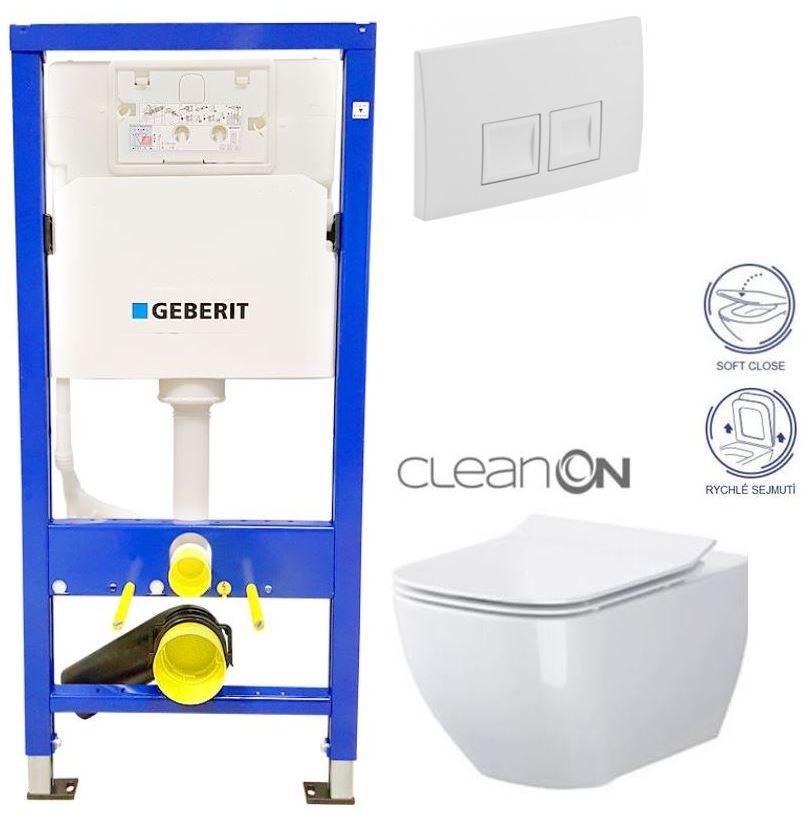 Obrázok /SET/GEBERIT - SET Duofix Sada pro závěsné WC 458.103.00.1 + tlačítko DELTA50 bílé + WC OPOCZNO METROPOLITAN CLEANON + SEDÁTKO (458.103.00.1 50BI ME1)